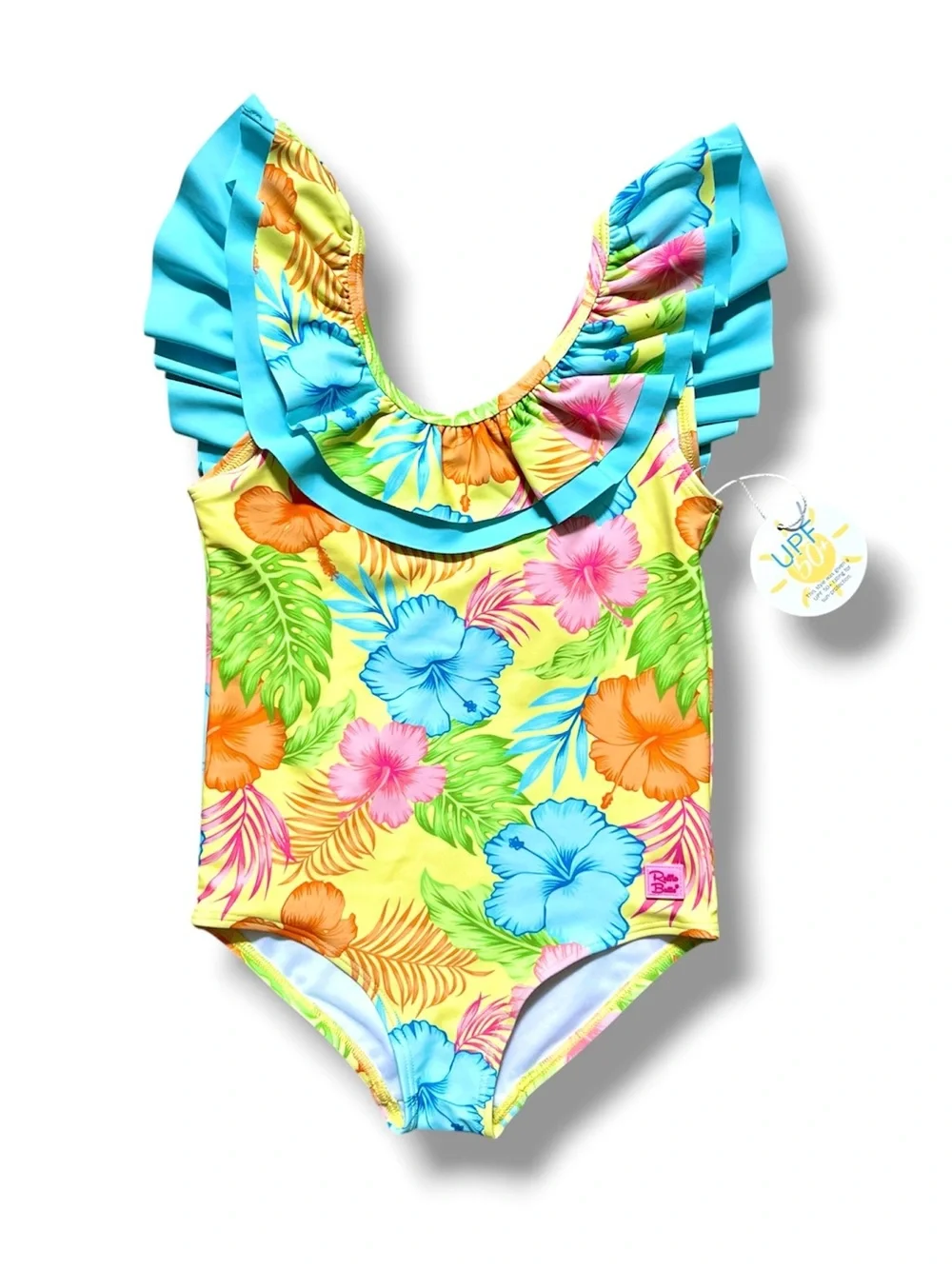 RuffleButts Swimsuit Girls 2T Happy Hula Tropical Scoopback Ruffle UPF One Piece